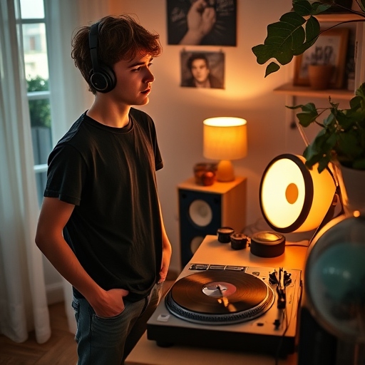 Morgan listening to music in his room